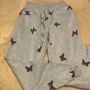 Gray Butterfly Print Jogger Pants